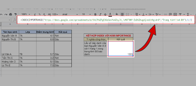 Kết hợp INDEX với IMPORTRANGE